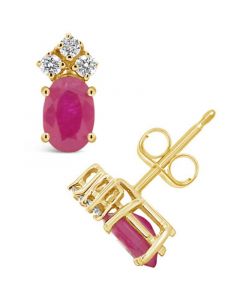 Ruby (1-1/5 ct. t.w.) and Diamond (1/8 ct. t.w.) Stud Earrings in 14k Yellow Gold