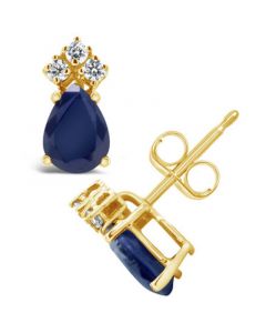 Sapphire (1 ct. t.w.) and Diamond (1/8 ct. t.w.) Stud Earrings in 14k Yellow Gold