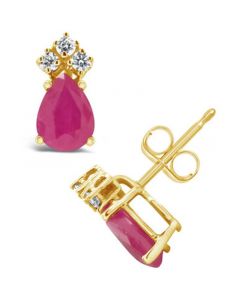 Ruby (1-9/10 ct. t.w.) and Diamond (1/8 ct. t.w.) Stud Earrings in 14k Yellow Gold