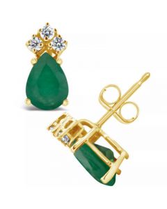 Emerald (1-3/8 ct. t.w.) and Diamond (1/8 ct. t.w.) Stud Earrings in 14k Yellow Gold (Also in Sapphire)