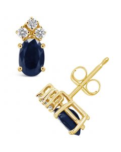 Sapphire (1-1/5 ct. t.w.) and Diamond (1/8 ct. t.w.) Stud Earrings in 14k Yellow Gold