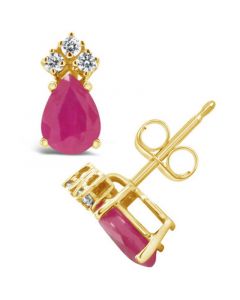 Ruby (1 ct. t.w.) and Diamond (1/8 ct. t.w.) Stud Earrings in 14k Yellow Gold