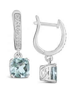 Aquamarine (2-1/2 ct. t.w.) and Diamond (1/10 ct. t.w.) Drop Earrings in Sterling Silver