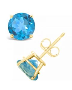 Round-Cut Gemstone Stud Earrings in 14K Yellow Gold