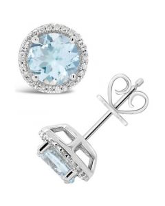 Aquamarine (2-1/2 ct. t.w.) and Diamond (1/6 ct. t.w.) Stud Earrings in Sterling Silver