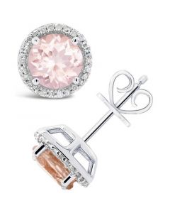 Morganite (2-1/2 ct. t.w.) and Diamond (1/6 ct. t.w.) Stud Earrings in Sterling Silver