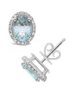 Aquamarine (2-1/10 ct. t.w.) and Diamond (1/5 ct. t.w.) Stud Earrings in Sterling Silver