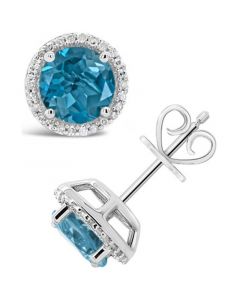 London Blue Topaz (3-1/10 ct. t.w.) and Diamond (1/6 ct. t.w.) Stud Earrings in Sterling Silver