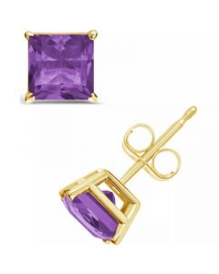 Princess-cut Gemstone Stud Earrings in 14K Yellow Gold