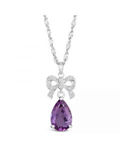 Amethyst (5 ct. t.w.) and Diamond (1/10 ct. t.w.) Pendant Necklace in Sterling Silver. Available in Pink Topaz (6-3/4 ct. t.w.)