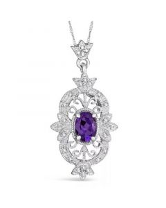 Blue Topaz (2-1/3 ct. t.w.) and Diamond (1/10 ct. t.w.) Pendant Necklace in Sterling Silver. Also Available in Amethyst