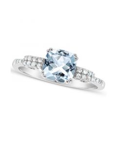 Aquamarine (1-1/4 ct. t.w.) and Diamond (1/10 ct. t.w.) Ring in Sterling Silver