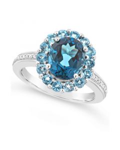 London Blue Topaz (3-1/5 ct. t.w.), Swiss Blue Topaz (1-1/4 ct. t.w.) and Diamond (1/10 ct. t.w.) Ring in Sterling Silver