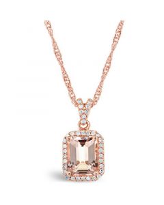 Morganite (2 ct. t.w.) and Diamond (1/6 ct. t.w.) Pendant Necklace in 14K Rose Gold-Plated Sterling Silver