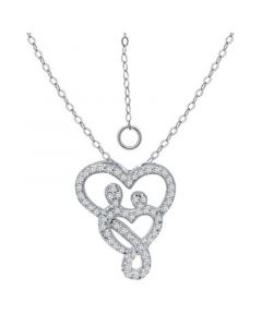 Cubic Zirconia Intertwined Mom & Child Heart Pendant Necklace in Sterling Silver, 16" + 2" extender, Created for Macy's