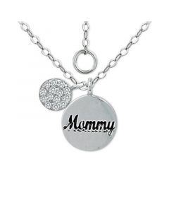 Cubic Zirconia "Mommy" Disc Pendant Necklace in Sterling Silver, 16" +2" extender, Created for Macy's