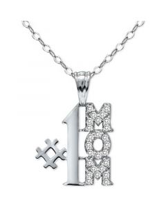 Cubic Zirconia "#1 Mom" Pendant Necklace in Sterling Silver, 16" + 2" extender, Created for Macy's