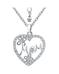 Cubic Zirconia "Mom" Heart Pendant Necklace in Sterling Silver, 16" + 2" extender, Created for Macy's