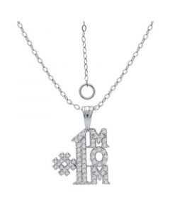 Cubic Zirconia Pavé #1 Mom Pendant Necklace in Sterling Silver, 16" + 2" extender, Created for Macy's