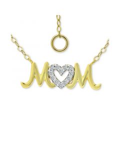 Cubic Zirconia "Mom" Nameplate Pendant Necklace in Sterling Silver & 18k Gold-Plate, 16" + 2" extender, Created for Macy's