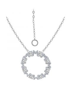 Cubic Zirconia  "Mom" Circle Pendant Necklace in Sterling Silver, 16" + 2" extender, Created for Macy's