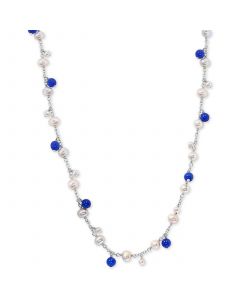 EFFY® Cultured Freshwater Pearl (4 & 6mm) & Lapis Lazuli 21" Statement Necklace in Sterling Silver