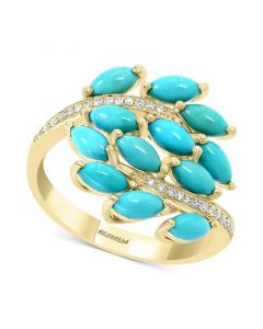 EFFY® Turquoise Cluster & Diamond (1/10 ct. t.w.) Statement Ring in 14k Gold