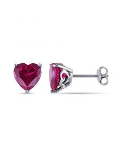 Created Ruby (5 1/2 ct. t.w.) Heart Stud Earrings in Sterling Silver