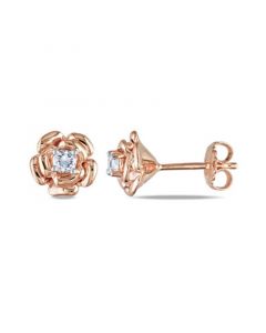 Created White Sapphire (1/3 ct. t.w.) Flower Stud Earrings in 18k Rose Gold Over Silver