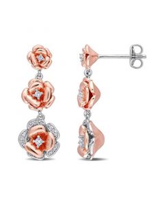 Created White Sapphire (1/8 ct. t.w.) and Diamond (1/10 ct. t.w.) Graduated Floral Earrings in Two-Tone Sterling Silver