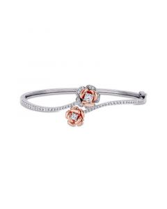 Created White Sapphire (1 1/2 ct. t.w.) Rose Swirl Bangle in Two-Tone Sterling Silver