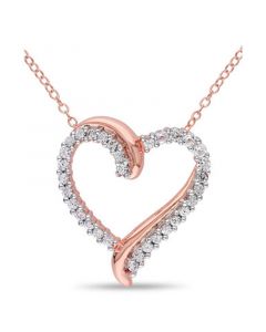 Created White Sapphire (3/4 ct. t.w.) Heart Pendant with Chain in 18k Rose Gold Over Silver