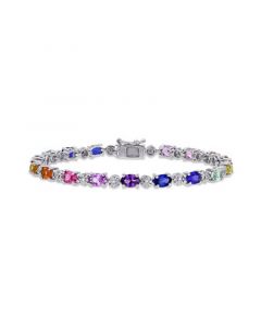 Multi-Color Created Sapphire (9 7/8 ct. t.w.) and Diamond-Accent Tennis Bracelet in Sterling Silver