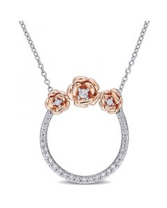 Created White Sapphire (3/5 ct. t.w.) Rose Floral Open Circle Necklace in Two-Tone Sterling Silver