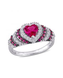 Created Ruby (1 1/3 ct. t.w.) and Created White Sapphire (3/8 ct. t.w.) Heart Vintage Style Ring in Sterling Silver