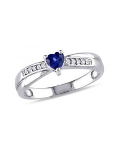 Created Sapphire (1/4 ct. t.w.) and Diamond Accent Heart Ring in Sterling Silver