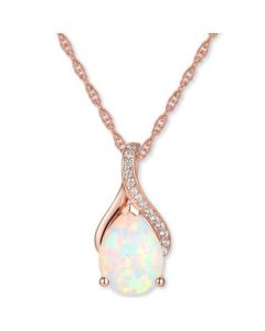 Opal (3/4 ct. t.w.) & Diamond (1/20 ct. t.w.) 18" Pendant Necklace in 14k Rose Gold