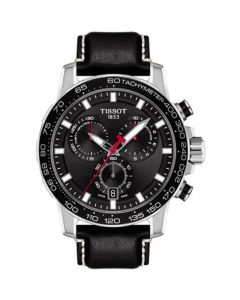 Men's Swiss Chronograph Supersport T-Sport Black Leather Strap Watch 46mm