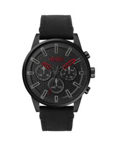 Men's #Seek Chronograph Black Leather Strap Watch 44mm