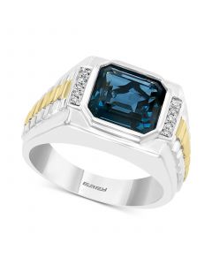 EFFY® Men's London Blue Topaz (5-5/8 ct. t.w.) & Diamond (1/10 ct. t.w.) Ring in Sterling Silver & 18k Gold-Plate