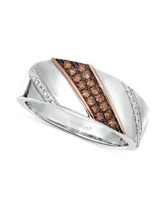 Chocolatier® Men's Diamond Diagonal Diamond Ring (3/8 ct. t.w.) in Sterling Silver & 14k Rose Gold