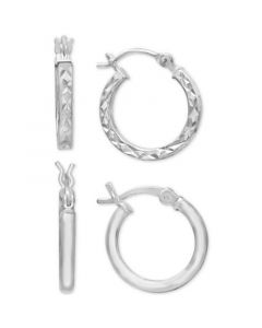 2-Pc. Set Polished & Textured Hoop Earrings in Sterling Silver, Created for Macy's