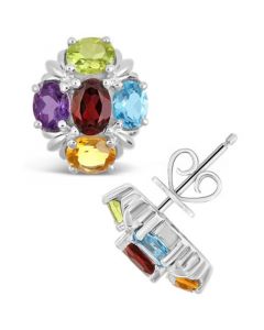 Multi-Gemstone (3-1/5 ct. t.w.) Stud Earrings in Sterling Silver