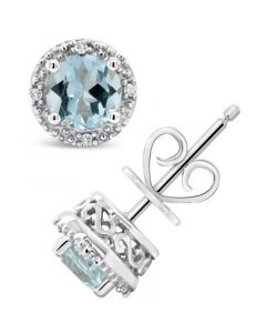 Gemstone (6mm) and Diamond Accent Stud Earrings in Sterling Silver