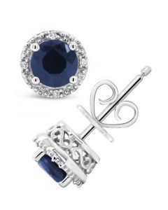 Sapphire (1-1/5 ct. t.w.) and Diamond Accent Stud Earrings in Sterling Silver