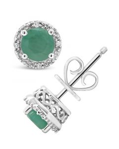 Emerald (1 ct. t.w.) and Diamond Accent Stud Earrings in Sterling Silver