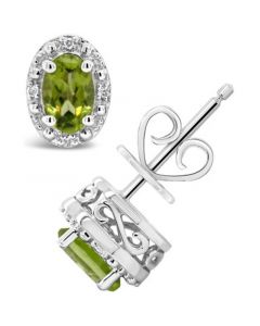 Gemstone and Diamond Accent Stud Earrings in Sterling Silver