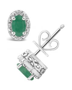 Emerald (9/10 ct. t.w.) and Diamond Accent Stud Earrings in Sterling Silver