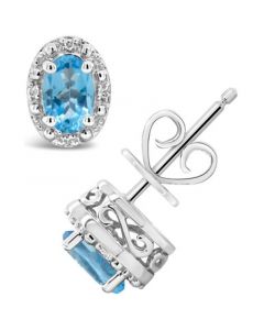 Swiss Blue Topaz (1-1/8 ct. t.w.) and Diamond Accent Stud Earrings in Sterling Silver