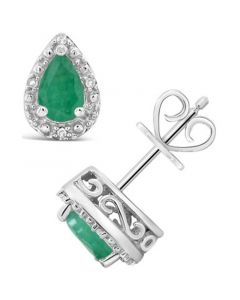 Emerald (3/4 ct. t.w.) and Diamond Accent Stud Earrings in Sterling Silver